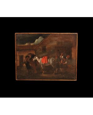 Oil on canvas from the late 1600s, early 1700s depicting a Farrier