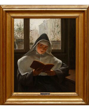 Ferdinando Brambilla (Milan, 1838-1921), Reading Nun