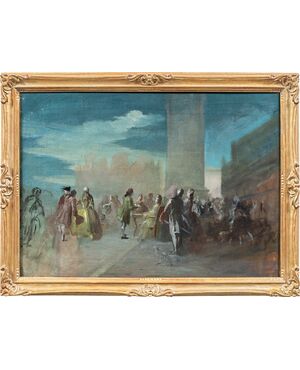 Venetian painter (early 20th century) - Carnival in Venice in Piazza S. Marco.