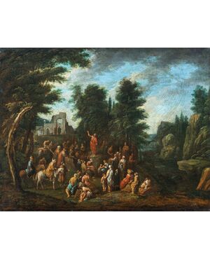 Flemish master active in Italy (17th century) - Sermon of St. John the Baptist in a landscape.