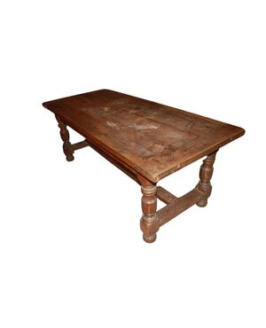 Large rustic French walnut table from the early 1900s
