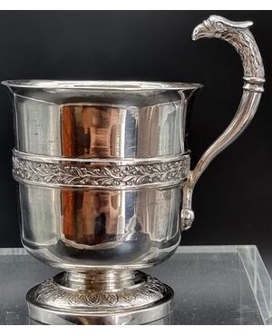 English silver cup with bird of prey head handle, 19th century