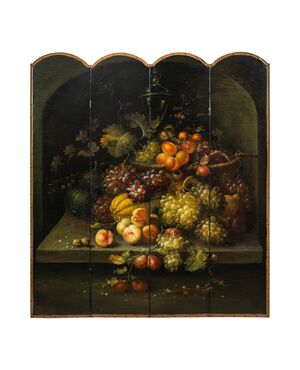Painted leather screen. Italy, 19th century.
