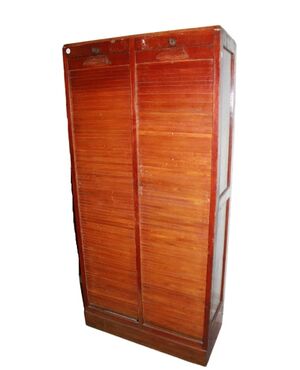 Early 1900s Office Cabinet with Rolling Shutters for Document Storage