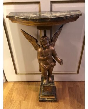 Half-moon console table with 17th-century Putto