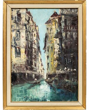 Venetian painter (early 20th century) - View of Venice with canal and gondolas.