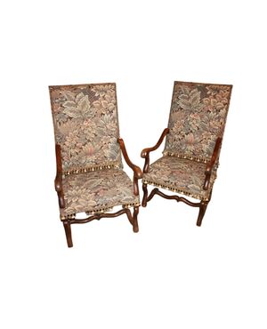 Pair of late 1800s walnut high-backed armchairs