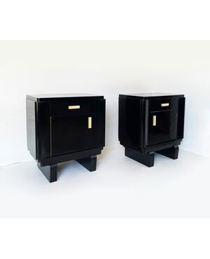 Pair of Art Deco 1930 bedside tables - black lacquered