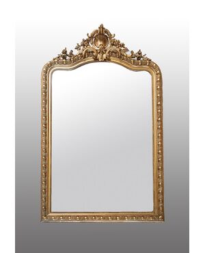 Specchiera antica Napoleone III Francese in legno dorato e intagliato. Periodo XIX secolo.