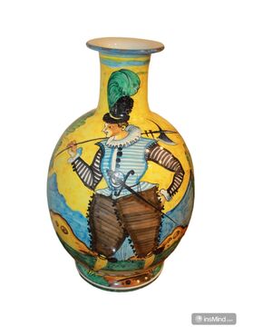 Vaso del XX secolo in ceramica dipinta con Personaggi "cavalieri"