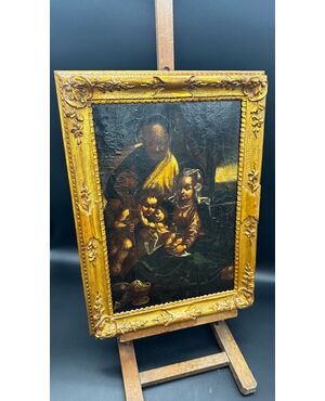 Painting “Holy Family”, oil on panel - 19th CENT.