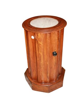 French 1800s Mahogany Column Bedside Cabinet with Marble
