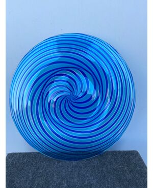 Blown glass plate with spiral bands.Seguso Murano.     