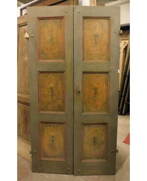 pte122 - lacquered double-leaf door, 19th century, measuring 108 cm x 206 h     