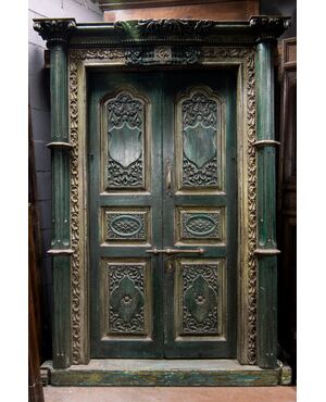 ptn189 Indian lacquered door with frame, max cm 160 xh 222 cm     