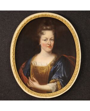Antique French painting portrait of a noble lady from 18th century