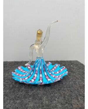 Ballerina in vetro zanfirico a’retortoli’ e strisce verticali con foglia oro.Flavio Poli per Seguso.