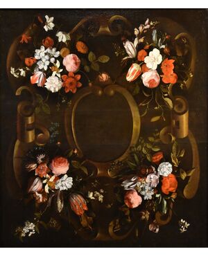 Flower wreath with cartouche, Frans van Everbroeck (Antwerp, 1628 – London 1693)