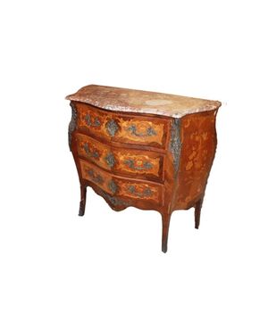 Cassettone di medie dimensioni Francese del 1800 Stile Luigi XV intarsiato