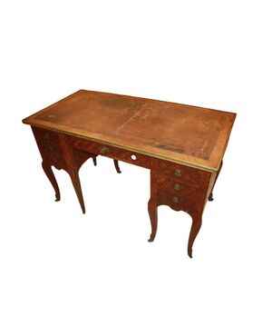 Scrivania Francese Stile Transizione Intarsiata e con piano in Pelle XIX secolo
