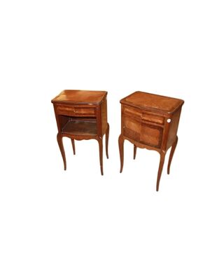 Pair of late 1800s French Transition style bedside tables, male and female.