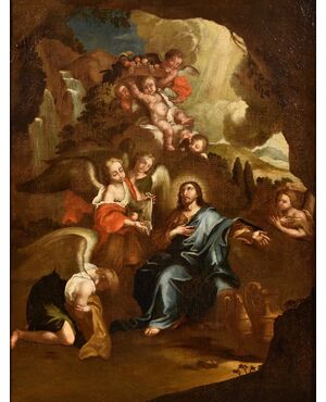 Christ surrounded by angels in the desert, Circle of Pietro da Cortona, born as Pietro Berrettini (Cortona 1597 – Rome 1669)