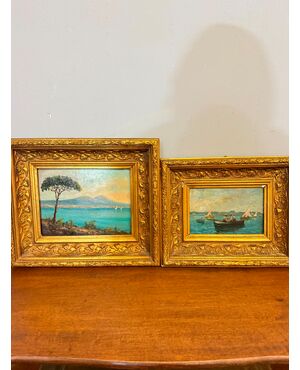 Pair of antique paintings from the Neapolitan school, oil on panel, late 19th century, 28x32cm