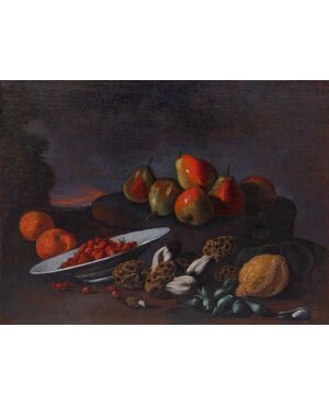Angelo Maria Rossi detto Il pittore di Carlo Torre o Lo pseudo-Fardella (documentato tra il 1665 e il 1701), Natura morta con frutta e spugnole
