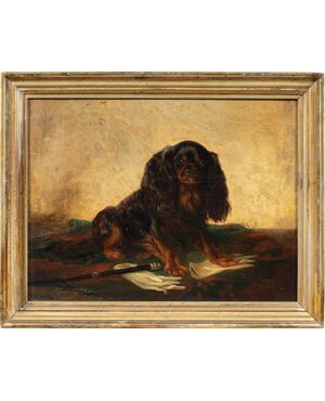 Pittore inglese (XIX sec.) - King Charles Cavalier Spaniel dog.