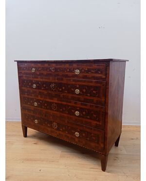 Louis XVI directoire inlaid chest of drawers in walnut and maple - chest of drawers - late 18th century / 1700s