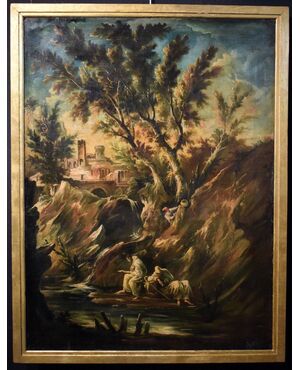 Fantastic landscape with friars and figures