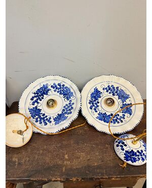 Pair of hand-painted ceramic chandeliers, 20th century, 30x7cm