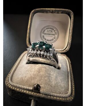 Platinum Ring with Emeralds and Diamonds