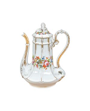 Polychrome porcelain coffee pot. Italy, early 20th century.