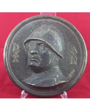 Bronze plaque depicting Benito Mussolini