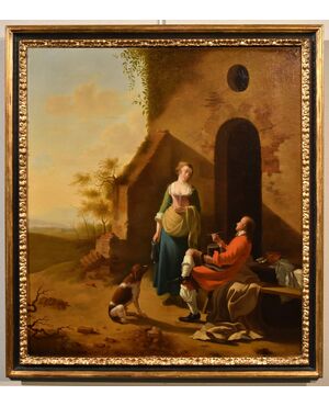 A gallant scene at the entrance of an inn, Jan Vermeer of Utrecht (Schoonhoven, c. 1630 - 1692) follower