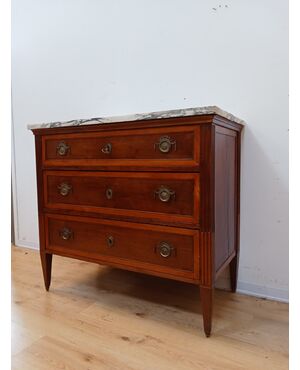 Louis XVI Directoire walnut chest of drawers with marble top - dresser - late 18th century/1700s - 103cm!