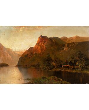 British painter (late 19th century) - View of Loch Lomond at sunset.