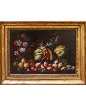 Niccolò Stanchi (Rome, 1623 – 1690), Still life with fruit and flowers