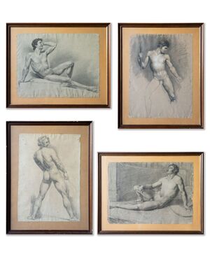 Studi accademici di nudo maschile – Scuola neoclassica, prima metà del XIX secolo