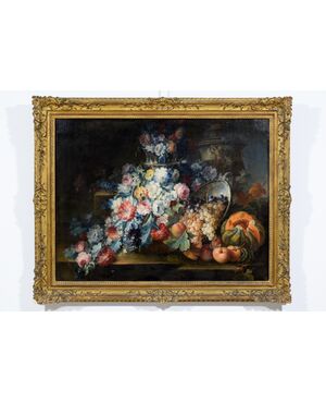 Michele Antonio Rapos (Turin 1733-1819), Still life of flowers and fruit, oil on canvas