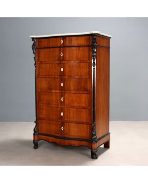 Luigi Filippo weekly dresser veneered in walnut, Kingdom of the Two Sicilies, third quarter of the 19th century.