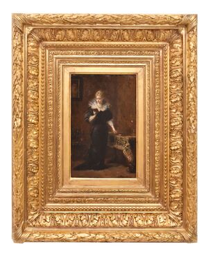 ANTIQUE PAINTINGS OF WOMAN READING, FEMALE PORTRAITS, OIL ON PANEL, NINETEENTH CENTURY (QR684)