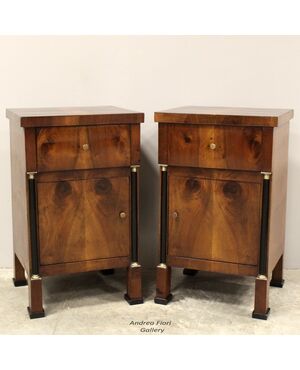 Antique Empire style walnut bedside tables - Italy, 19th century
