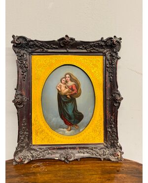 Antique 19th-century oil on copper 'Madonna of San Sisto' 27x22cm