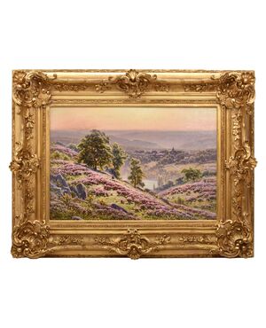 DIPINTI ANTICHI PAESAGGI, VALLE DELLA CORREZE E VILLAGGIO, DIDIER POUGET, OLIO SU TELA. (QP658)