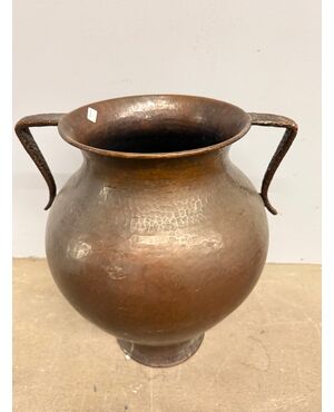 Antique hammered copper amphora or pitcher, two-handled, 18th century, 50x44cm