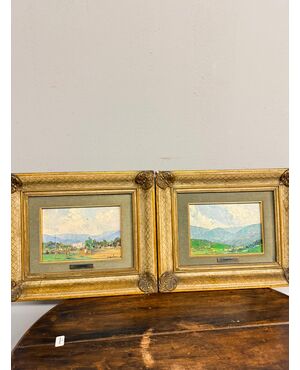 Coppia di dipinti '900 paesaggio francesi firmati Sarinè, 33x27cm