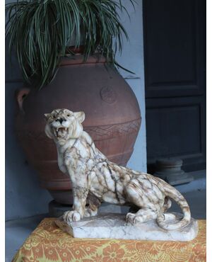 Alabaster animal sculpture: Panther, early 20th century