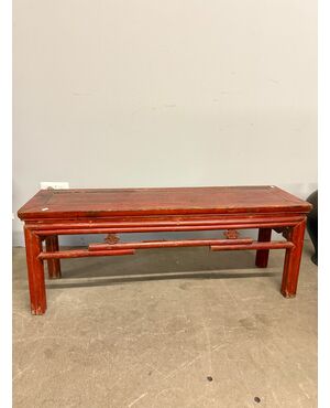 Antique Chinese red lacquered bench from the 1900s, 42x108x32cm